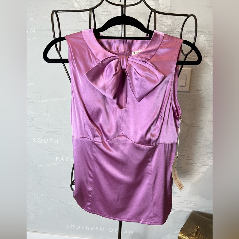 NWT Nanette Lepore vintage deadstock bow front shell top lilac silk satin 12